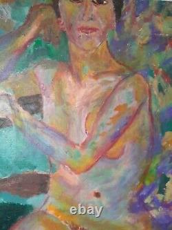 Oil On Canvas Old Portrait Of Naked Woman Signed Raskin