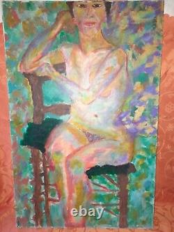 Oil On Canvas Old Portrait Of Naked Woman Signed Raskin