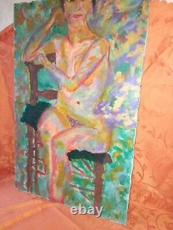 Oil On Canvas Old Portrait Of Naked Woman Signed Raskin