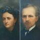 Oil On Canvas Painting Old Pair Of Nineteenth Portrait