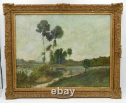 Oil On Canvas, Riverside Landscape, Late 19th Century. Ancient Painting