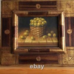Oil On Canvas Still Life Old Frame Lemon Basket