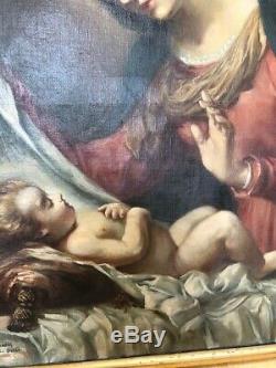Oil On Canvas Table Ancient Religious Virgin The Child Eighteenth