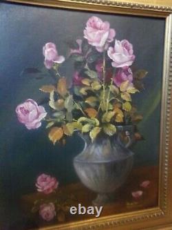 Oil On Canvas, Vase Flowers, Ancient Painting Frame