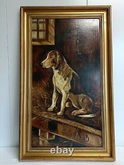 Oil On Cardboard Hunting Dog At Rest, Antique Painting, Painting