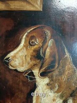 Oil On Cardboard Hunting Dog At Rest, Antique Painting, Painting