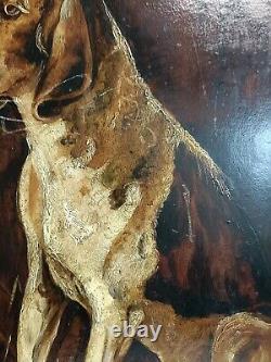 Oil On Cardboard Hunting Dog At Rest, Antique Painting, Painting
