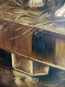 Oil On Cardboard Hunting Dog At Rest, Antique Painting, Painting