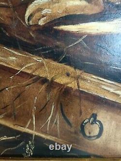 Oil On Cardboard Hunting Dog At Rest, Antique Painting, Painting