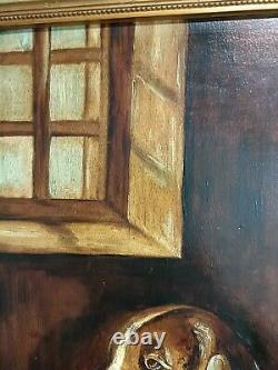 Oil On Cardboard Hunting Dog At Rest, Antique Painting, Painting