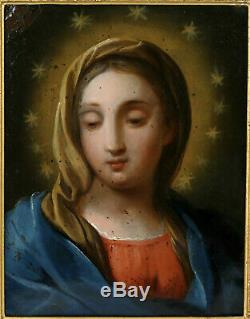 Oil On Copper Virgin, Madonna, Italian School Early Nineteenth Old Paint