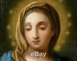 Oil On Copper Virgin, Madonna, Italian School Early Nineteenth Old Paint