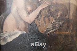 Oil On Panel End XVIII Century Woman To Cross Old Paint