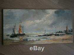 Oil On Panel Marine Painting Old Decor Britain Ocean Fishing Port
