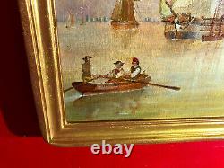 Oil On Panel, Old Navy Scene Accompanied By Its Gilded Frame