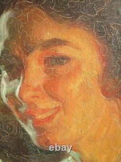 Oil Painting On Canvas Former Pierre Bonnaud Woman At The Art Deco Necklace Portrait