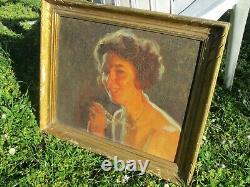 Oil Painting On Canvas Former Pierre Bonnaud Woman At The Art Deco Necklace Portrait