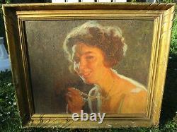 Oil Painting On Canvas Former Pierre Bonnaud Woman At The Art Deco Necklace Portrait