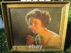 Oil Painting On Canvas Former Pierre Bonnaud Woman At The Art Deco Necklace Portrait
