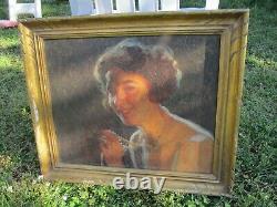 Oil Painting On Canvas Former Pierre Bonnaud Woman At The Art Deco Necklace Portrait