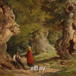 Oil Painting On Canvas Landscape Signed Old Painting Part 800 XIX Century