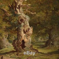 Oil Painting On Canvas Landscape Signed Old Painting Part 800 XIX Century