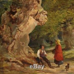Oil Painting On Canvas Landscape Signed Old Painting Part 800 XIX Century
