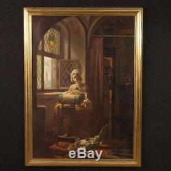 Oil Painting On Canvas Painting Signed Traverso Style Old Interior Scene