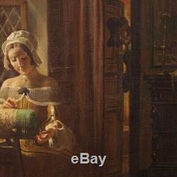 Oil Painting On Canvas Painting Signed Traverso Style Old Interior Scene