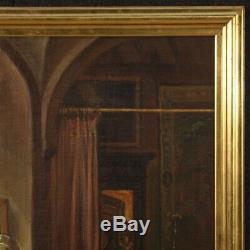 Oil Painting On Canvas Painting Signed Traverso Style Old Interior Scene
