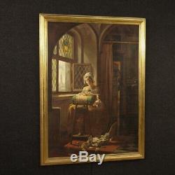 Oil Painting On Canvas Painting Signed Traverso Style Old Interior Scene