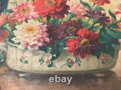 Oil Painting On Canvas Still Life Flower Bouquet Antique Painting Signed