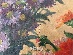 Oil Painting On Canvas Still Life Flower Bouquet Antique Painting Signed