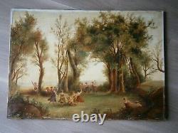 Oil Painting On Toile 10f Decor Bacchanals Faune Scene Fete St 18°s Ancien