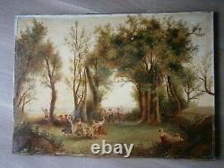 Oil Painting On Toile 10f Decor Bacchanals Faune Scene Fete St 18°s Ancien