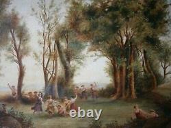 Oil Painting On Toile 10f Decor Bacchanals Faune Scene Fete St 18°s Ancien