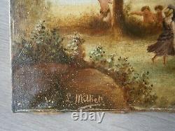 Oil Painting On Toile 10f Decor Bacchanals Faune Scene Fete St 18°s Ancien