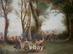 Oil Painting On Toile 10f Decor Bacchanals Faune Scene Fete St 18°s Ancien