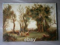 Oil Painting On Toile 10f Decor Bacchanals Faune Scene Fete St 18°s Ancien