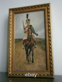 Oil Painting On Wood 19 ° S 1st Cavalry Military Empire Napoleon Deco Old