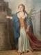 Oil Painting On Canvas 18th Century Old Portrait Of Saint Barbara Ursula Ruins Art