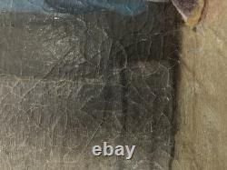 Oil Painting on Canvas 18th Century Old Portrait of Saint Barbara Ursula Ruins Art