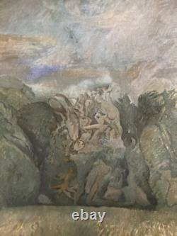 Oil Painting on Canvas 1960 Abstract Sea Art Abstract to Identify Antique