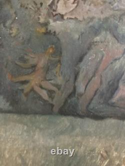 Oil Painting on Canvas 1960 Abstract Sea Art Abstract to Identify Antique