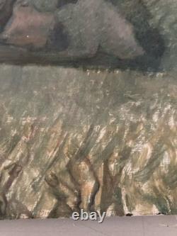 Oil Painting on Canvas 1960 Abstract Sea Art Abstract to Identify Antique