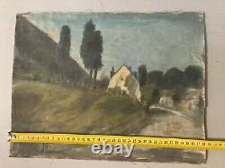 Oil Painting on Canvas House Landscape Tree Brittany 1930 Old to Identify