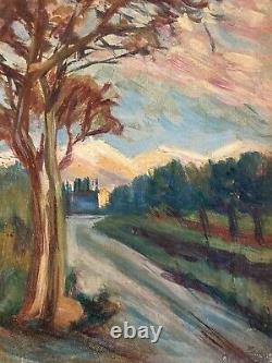 Oil Painting on Canvas Landscape Tree 1940 Expressionist Antique to Identify