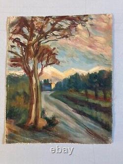 Oil Painting on Canvas Landscape Tree 1940 Expressionist Antique to Identify