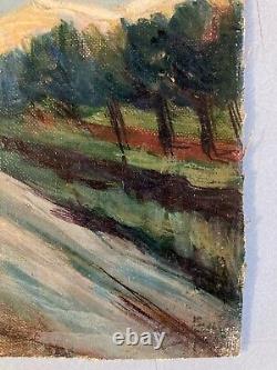 Oil Painting on Canvas Landscape Tree 1940 Expressionist Antique to Identify