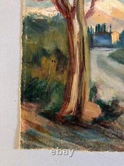 Oil Painting on Canvas Landscape Tree 1940 Expressionist Antique to Identify